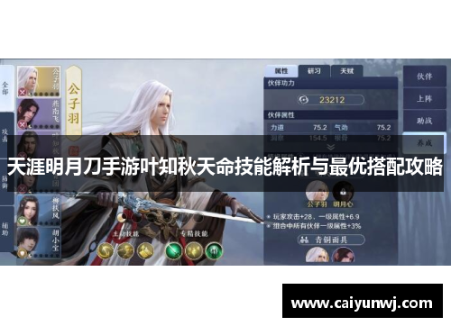 天涯明月刀手游叶知秋天命技能解析与最优搭配攻略